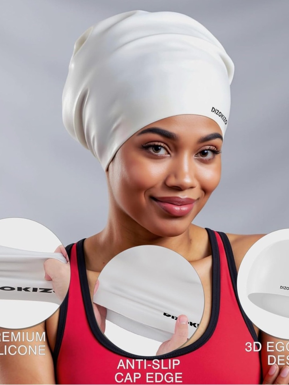 Silicone Swim Cap for Long Hair, High Elasticity Durable Waterproof- Extra Large - Picture 2 of 3